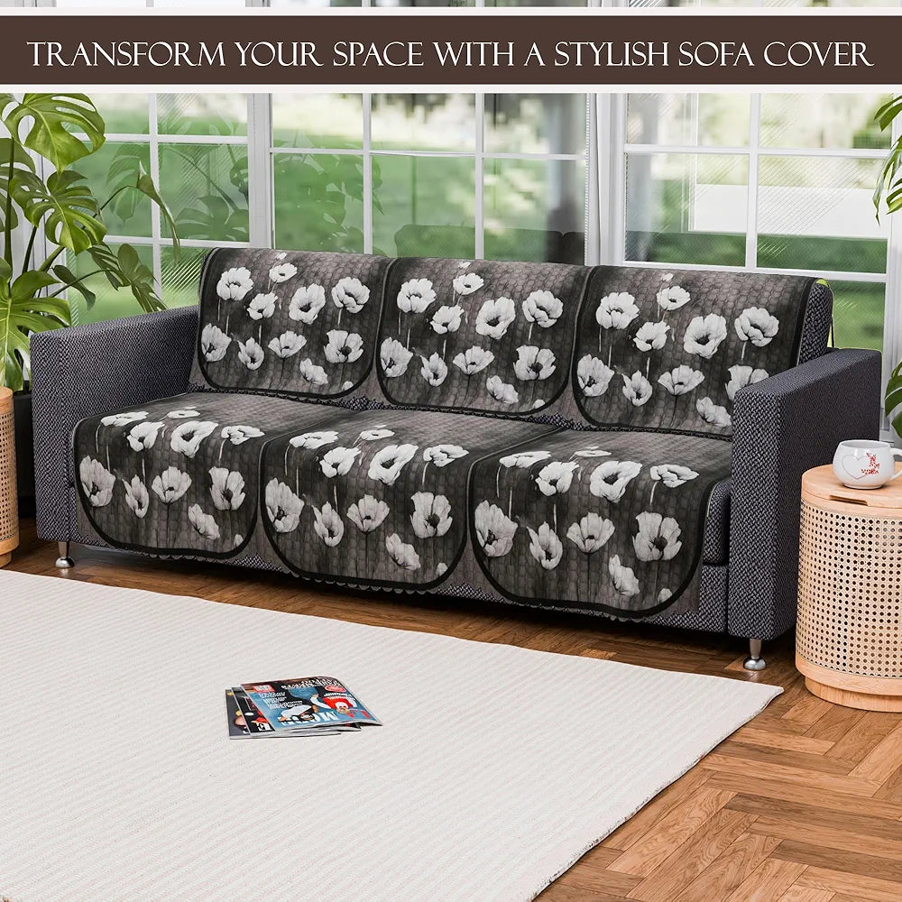 Kuber Industries Set of 6 Durable 3 Seater Sofa Cover for Living Room | Easy Machine Washable SOFE ke Cover for Protection & Comfort for Home Furniture | Lotus Print - Green